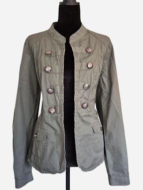 Olive Gray-Green Grunge Military-Inspired Utility Jacket